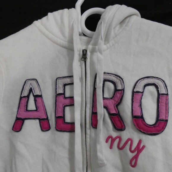 AEROPOSTALE | small | White Zip-Up Hooded Sweatshirt | Bold Aero NY Print Front - Picture 4 of 15